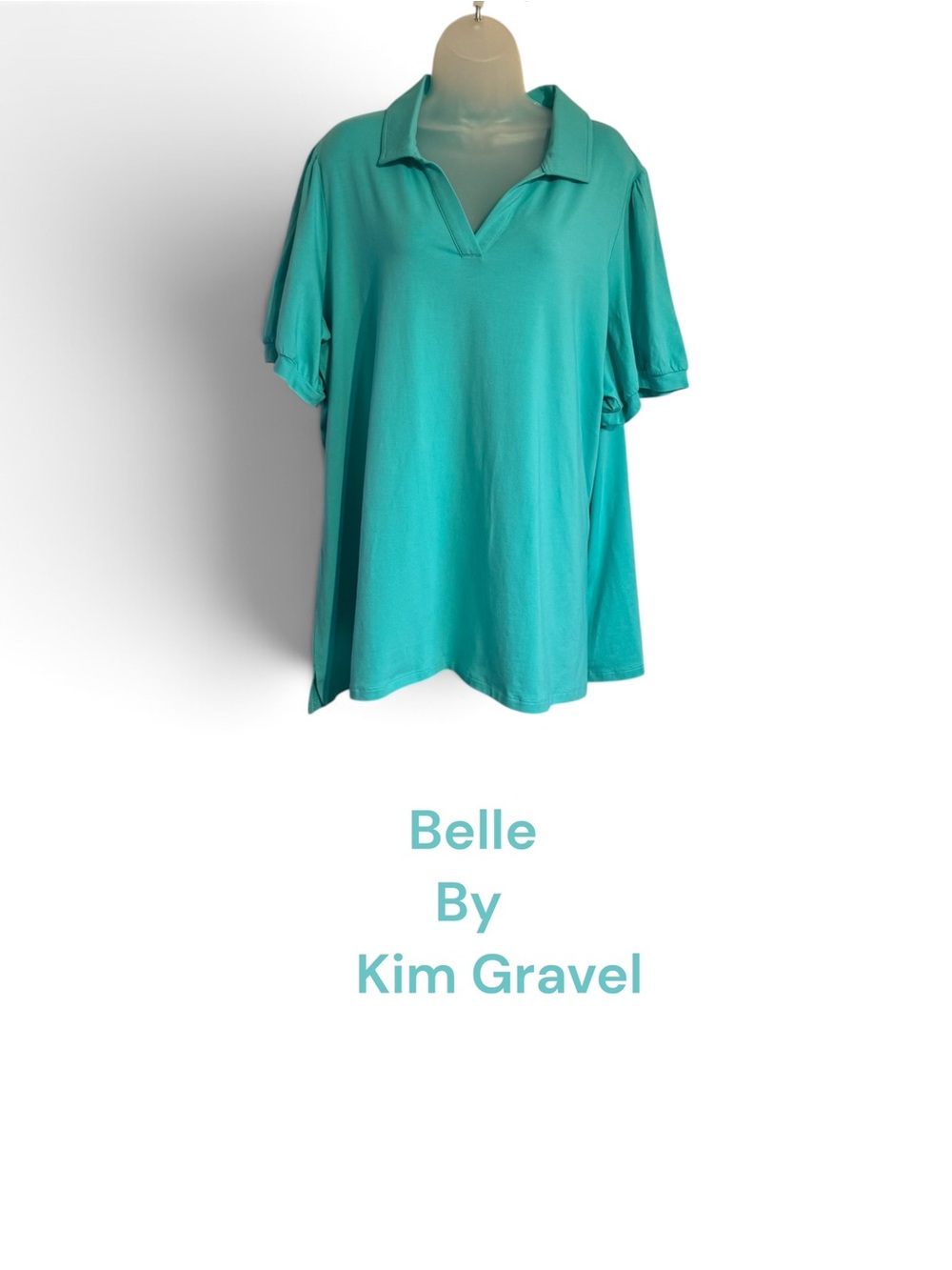 Belle by Kim Gravel Teal Polo-Style Top   PLUS:  2X    #M